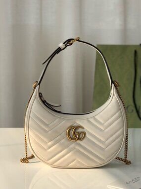 Gucci Matelasse Leather GG Marmont Half Moon Mini Shoulder Bag